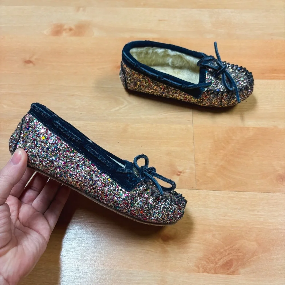 Crewcuts by J Crew Navy Blue & Rainbow Glitter Slip-On Moccasins Kids Size 13